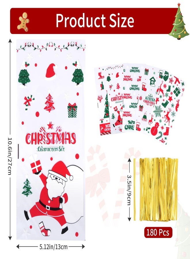 BBPOOL Christmas Treat Bags, 150pcs Cellophane Cookies Candy Goody Bags with Twist Ties for Christmas Party Supplies - Image 2